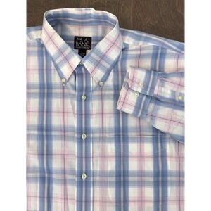 Jos A Bank Travelers Mens size L Button Up Multicolor Plaid Dress Shirt Long Slv
